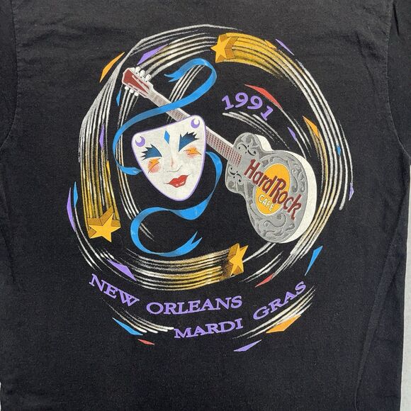 VTG Hard Rock Cafe New Orleans Mardi Gras 1991 T-Shirt Adult Large L Black USA - Picture 3 of 10